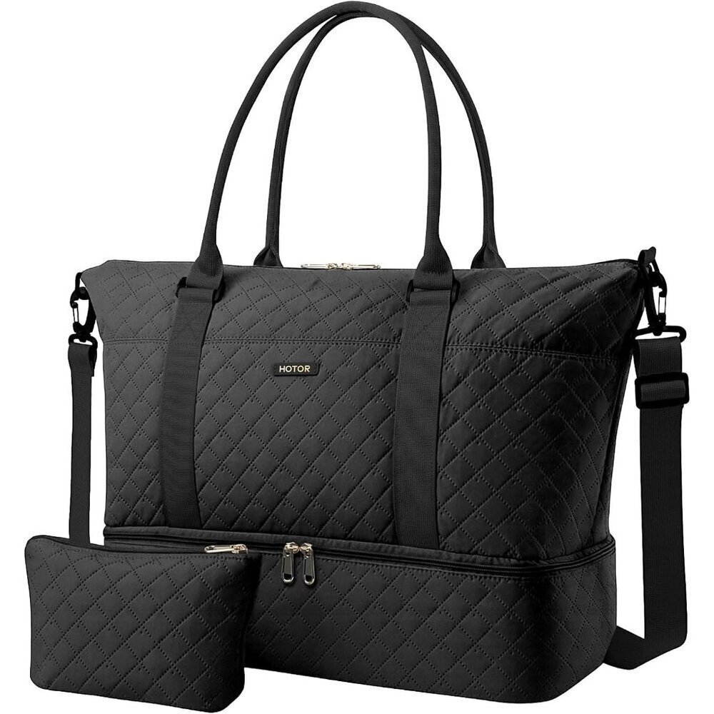 Hotor Women Black Large Overnight with Shoe Compartment Travel Duffel Bag